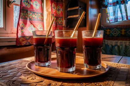 3 verres de kvass sur une table