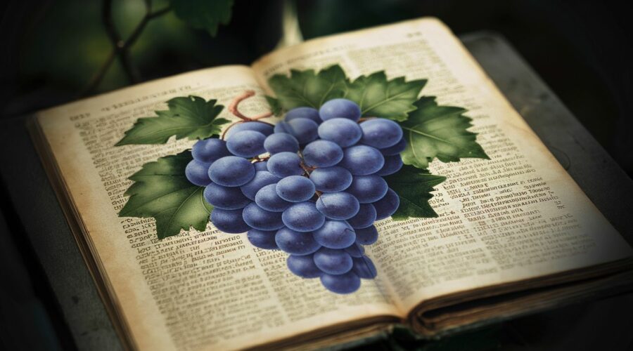 Une grappe de raisins dans un dictionnaire pour présenter 40 cépages français